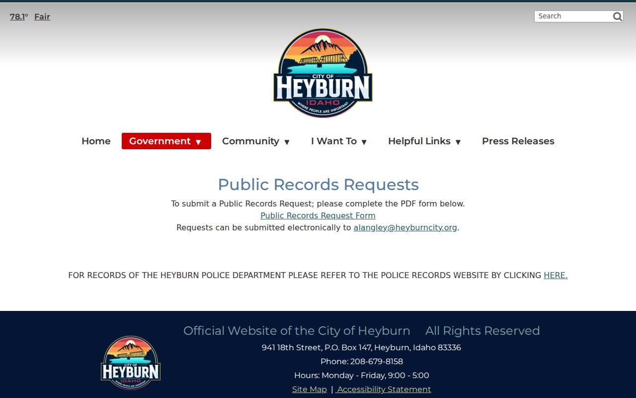 Heyburn police criminal records request page