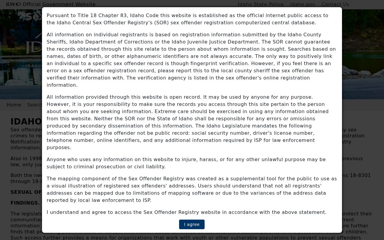 Minidoka County sex offender lookup Idaho registry